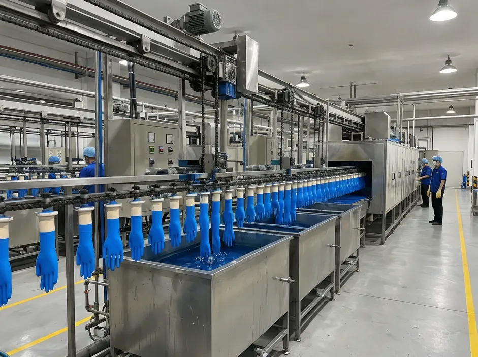 Automated nitrile glove dipping line at Glovemfg facility