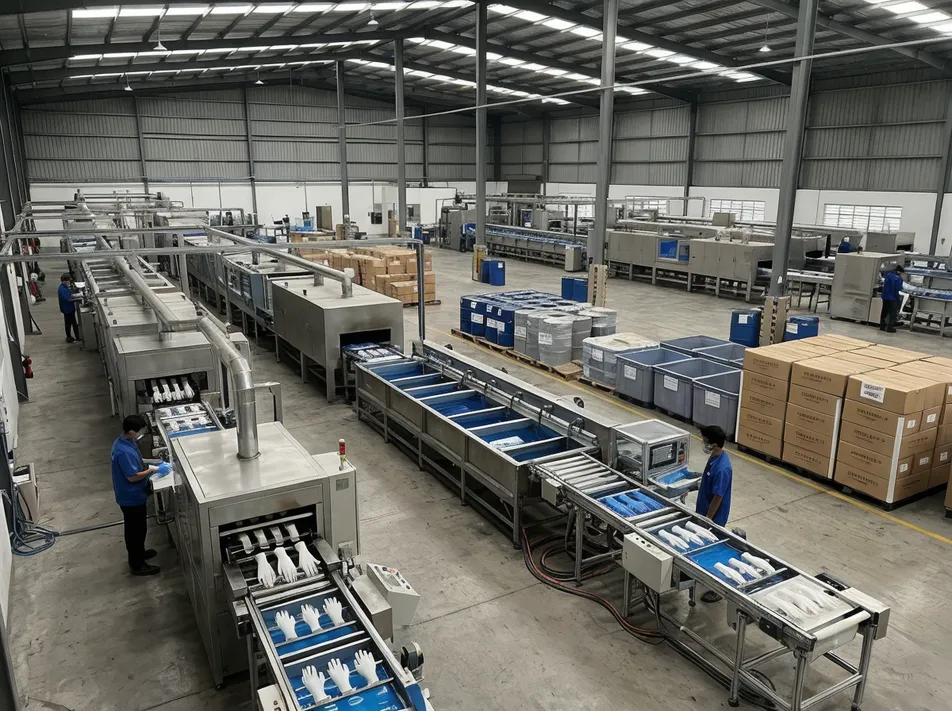 8 automated nitrile dipping lines in the 18,000 m² production facility