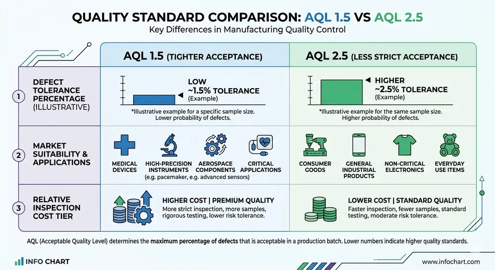 AQL 1.5 vs 2.5 Comparison for Nitrile Glove Buyers AQL 1.5 vs AQL 2.5 defect tolerance comparison chart for nitrile glove sourcing decisions