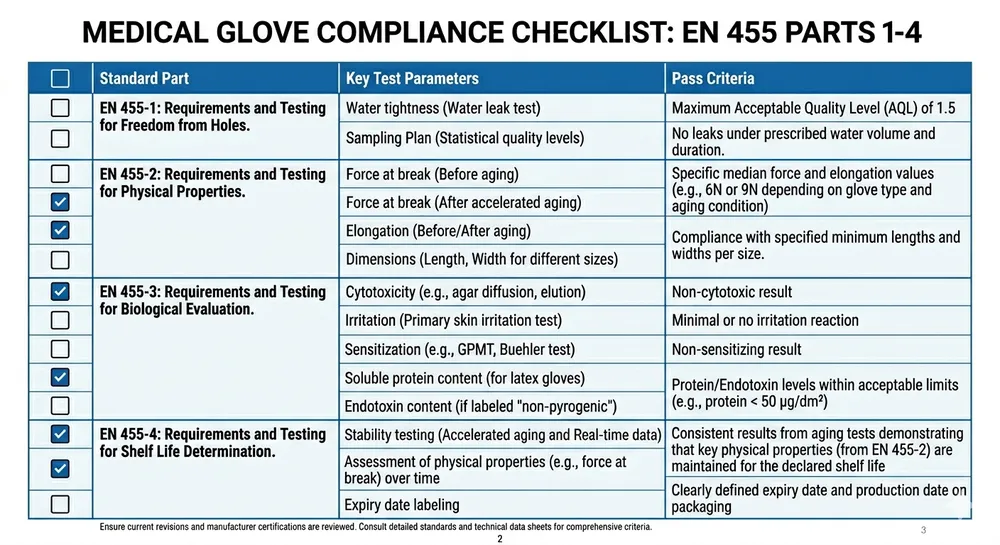 EN 455 Compliance Checklist for UK Importers EN 455 parts 1 through 4 compliance checklist for nitrile glove importers