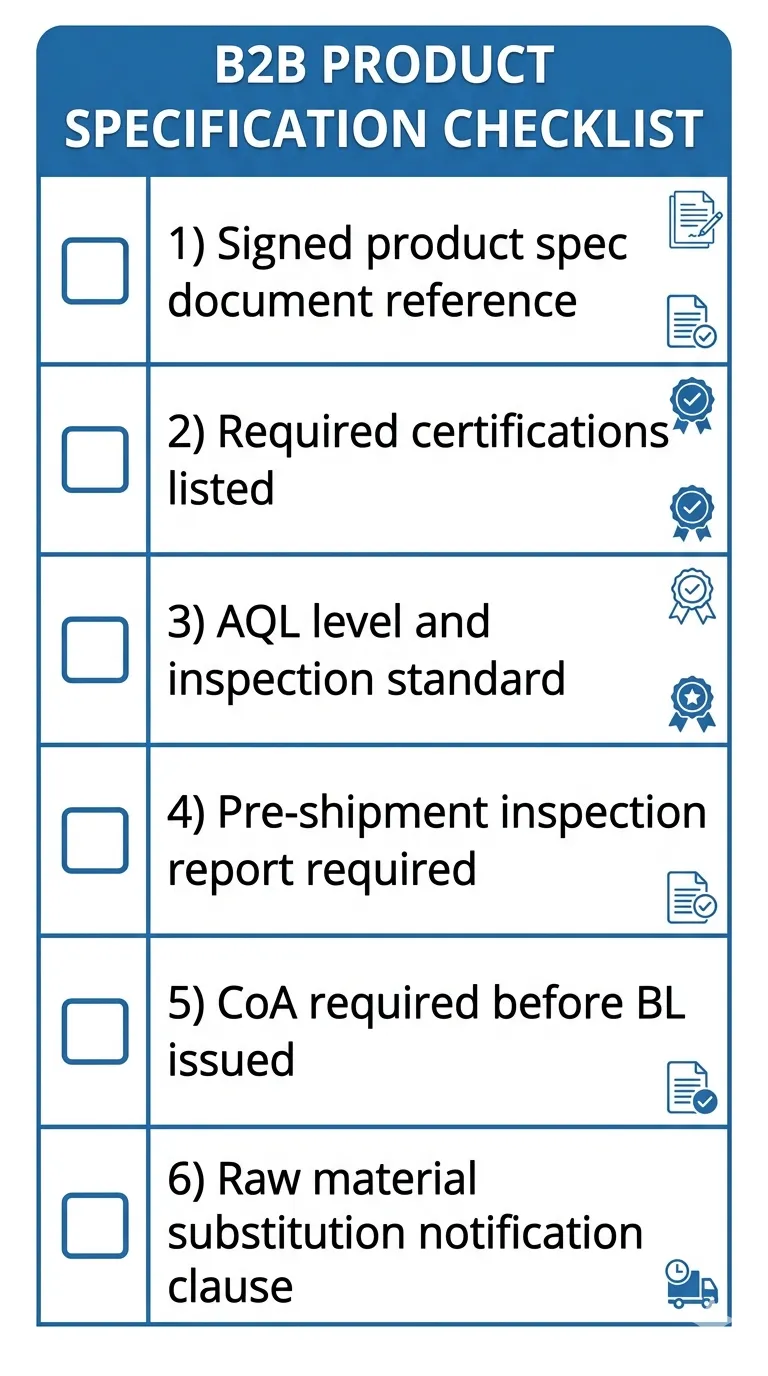 Container PO Spec Reference Checklist Checklist of required elements in a purchase order for a container of disposable blue nitrile gloves