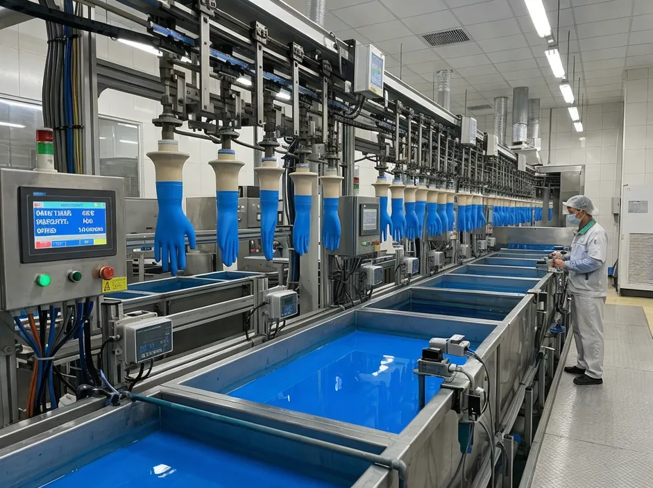 Automated nitrile glove dipping line with closed-loop process controls