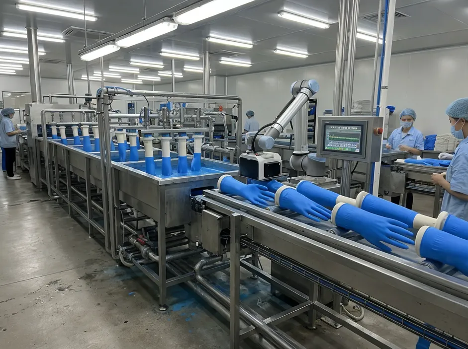Nitrile glove dipping line with closed-loop thickness control
