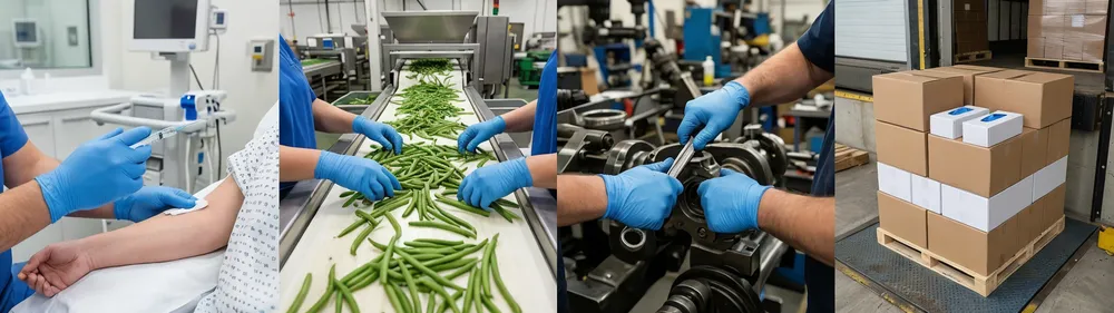 Blue nitrile glove distribution channels — healthcare, food processing, industrial, and private label