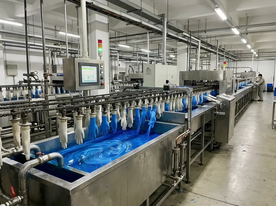 Automated nitrile glove dipping line with closed-loop thickness control