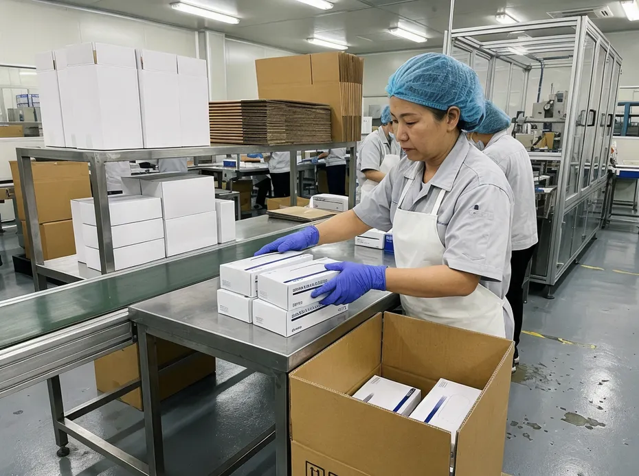 OEM private label indigo nitrile glove packaging production