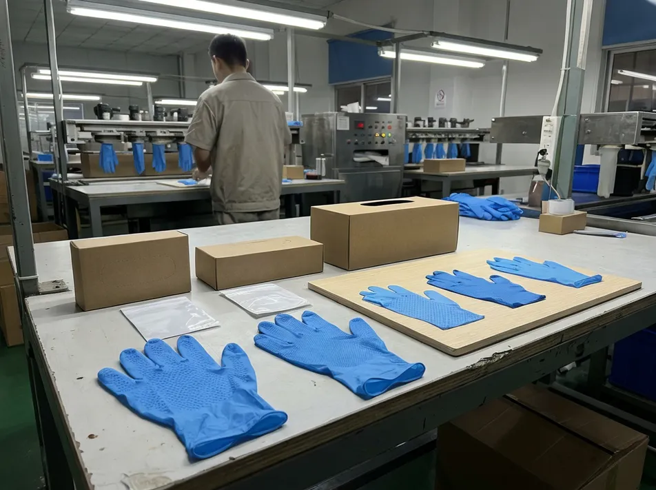 OEM and private label nitrile glove customization options including texture profiles and packaging