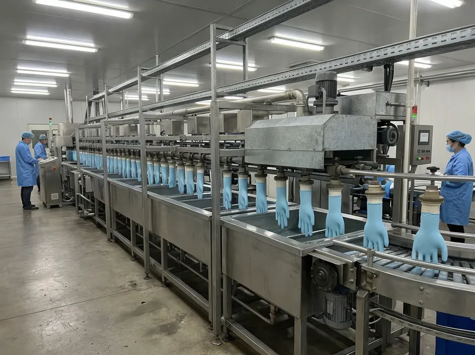 Dedicated accelerator-free nitrile glove production line