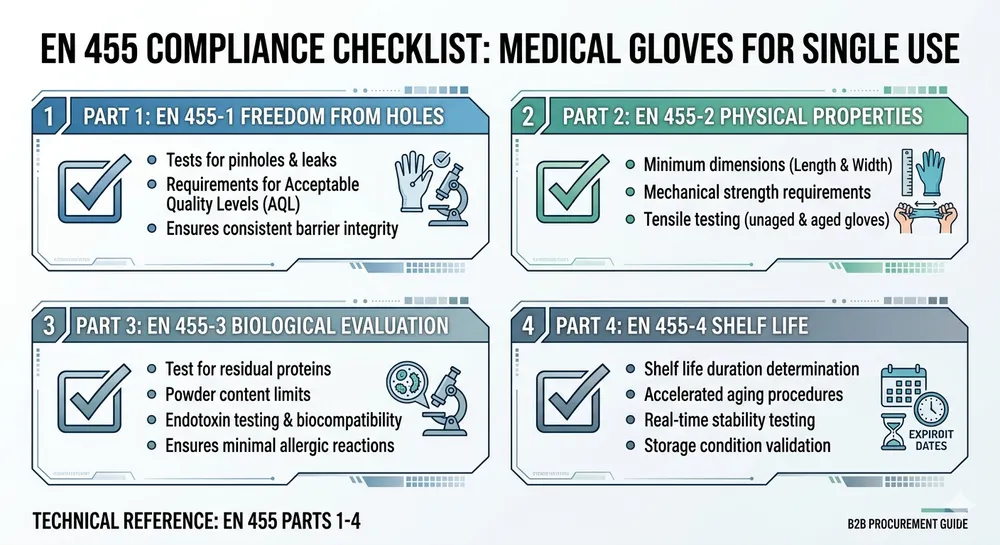 EN 455 compliance requirements checklist for disposable nitrile glove importers in Germany