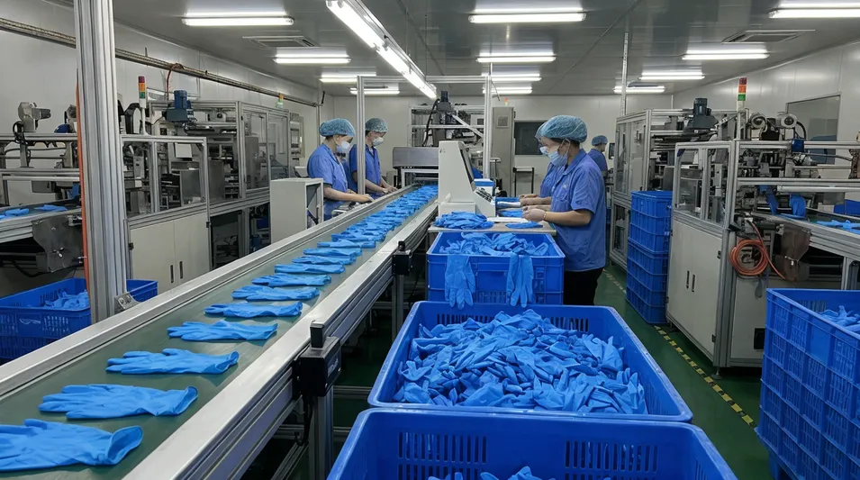 Powder free blue nitrile gloves for medical and food-service procurement