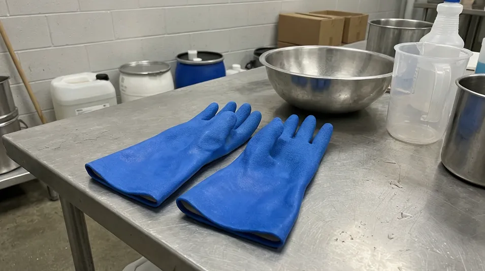 Powder free industrial nitrile gloves in heavy gauge for chemical handling and food processing