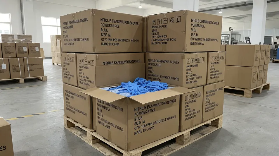 Powder free medical nitrile examination gloves with EN 455 and FDA 510(k) compliance