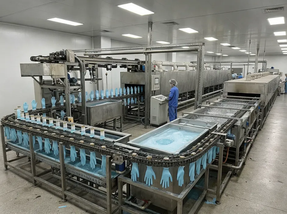 Dedicated accelerator-free nitrile glove production line