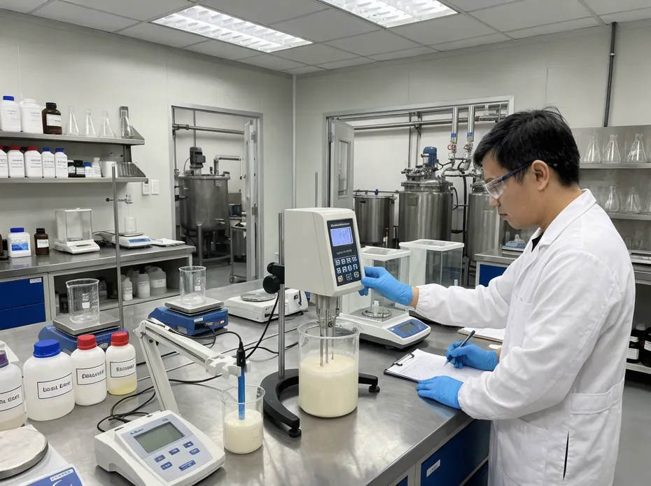 In-house nitrile compound mixing lab with viscosity and pH monitoring