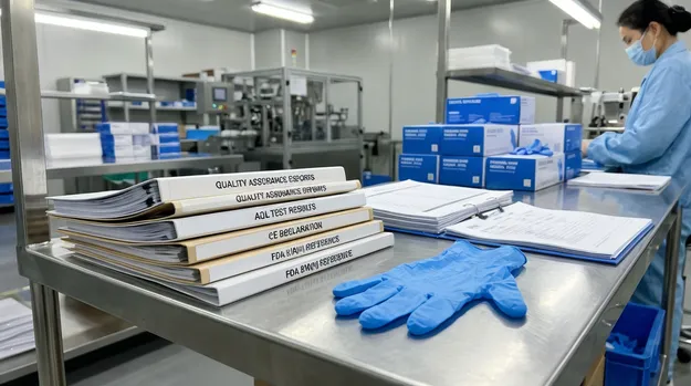 Powder free medical nitrile gloves with full compliance documentation package