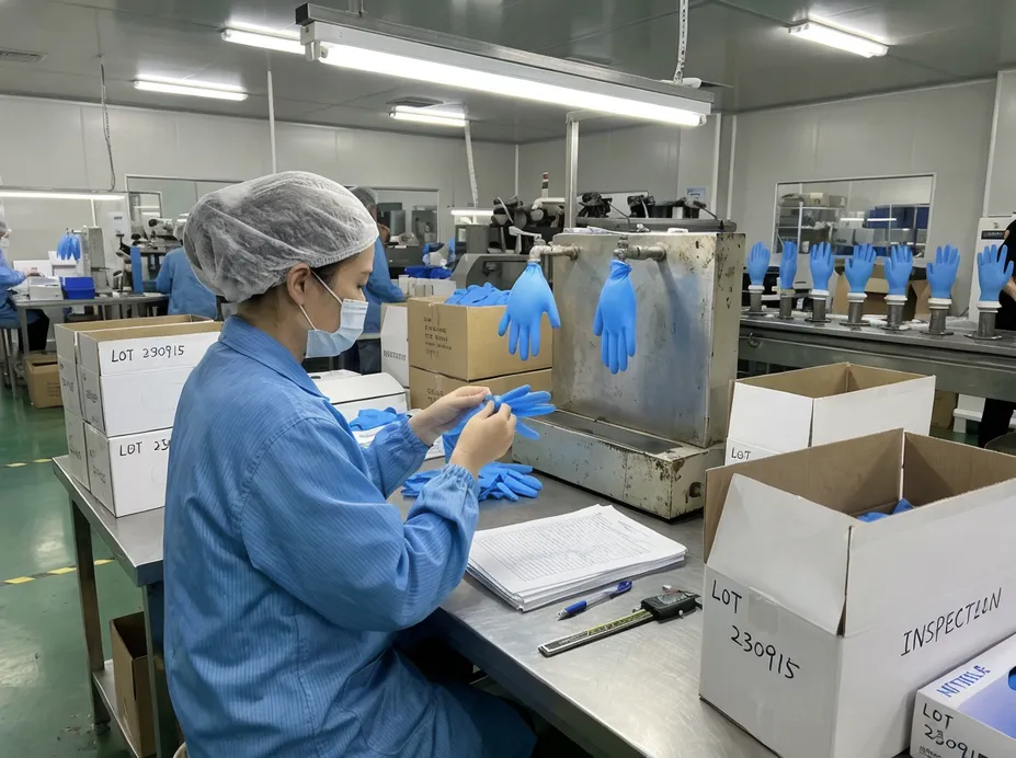 AQL 1.5 outgoing inspection on 100% of nitrile glove production lots