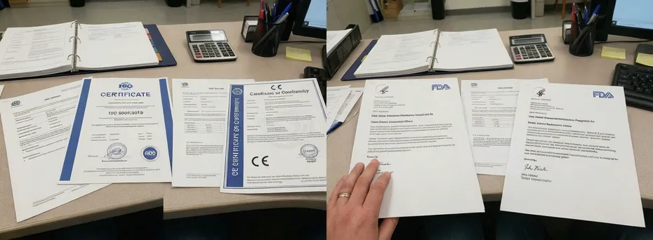 ISO 9001 CE FDA 510k certification documentation for nitrile gloves