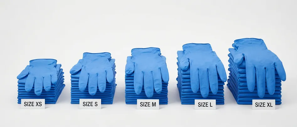 Powder-free nitrile examination gloves in XS–XL sizes