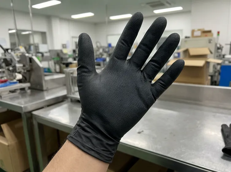 6 mil industrial nitrile glove showing full-hand micro-texture and heavy-duty construction