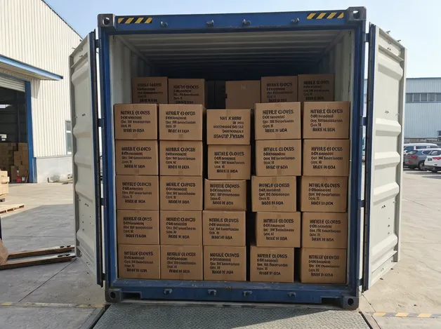 40HQ container loaded with nitrile glove cartons