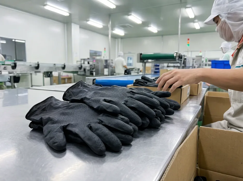 Black industrial nitrile gloves — factory-direct from glovemfg