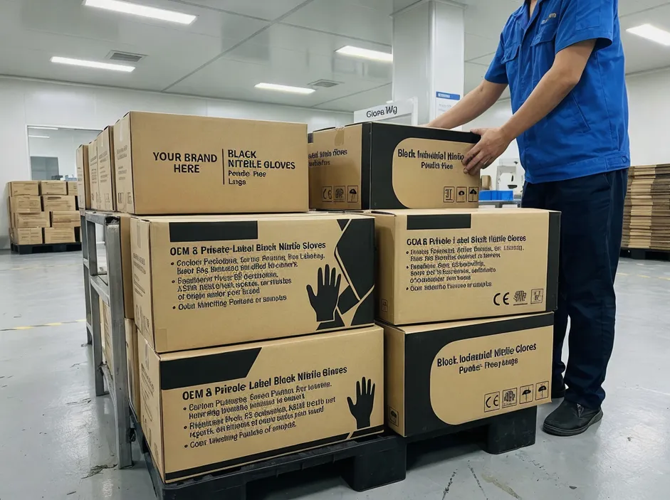 OEM private-label black nitrile glove packaging customization
