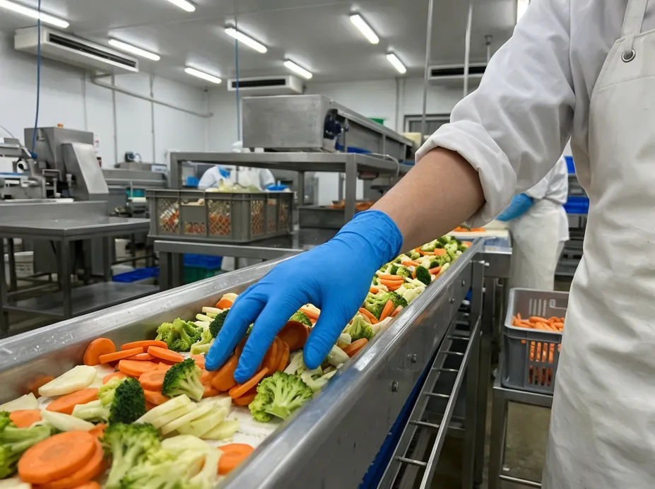 Blue nitrile glove contamination detection in food processing environment