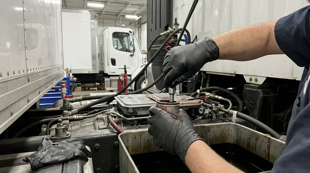 Automotive fleet maintenance brake fluid and transmission fluid handling with nitrile gloves