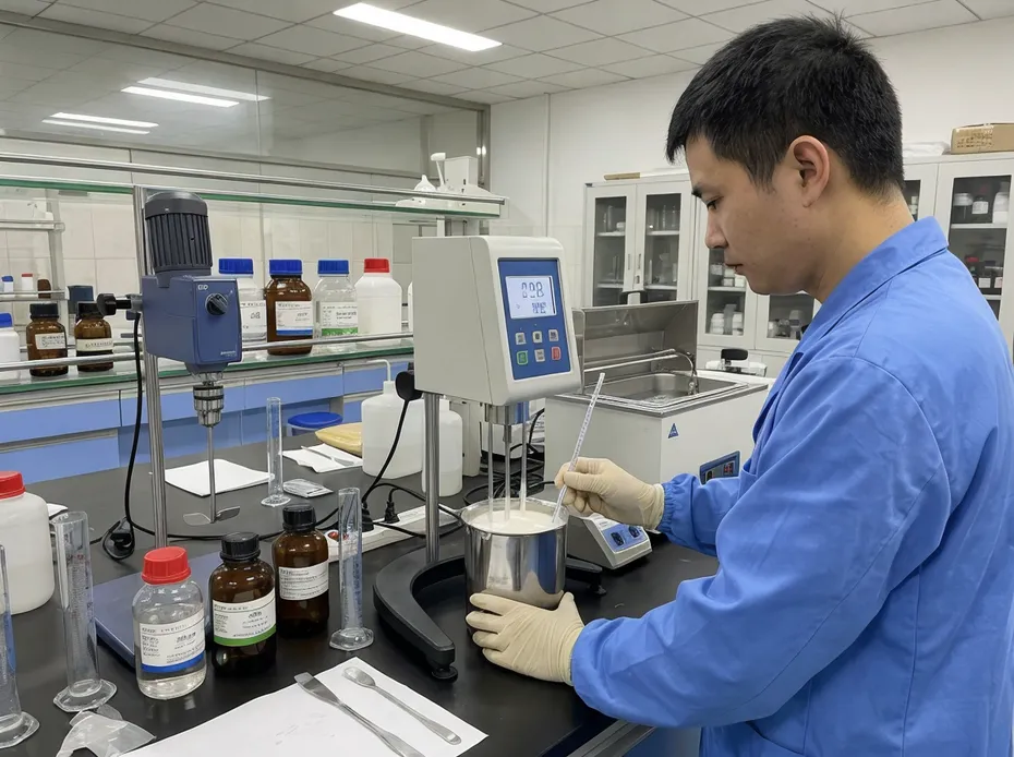 Nitrile compound formulation lab with viscosity monitoring equipment