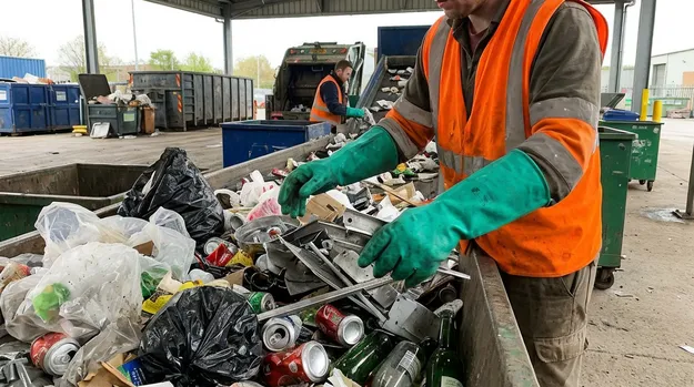 Waste management environmental services requiring puncture and chemical resistant gloves