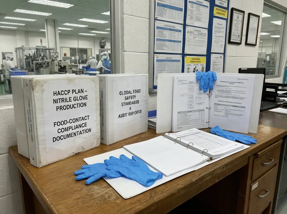 Food-contact compliance documentation and HACCP plan materials for nitrile gloves
