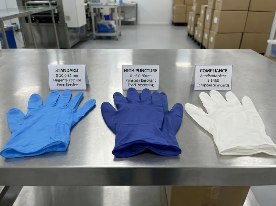 Side-by-side comparison of food nitrile glove specifications for different food processing applications