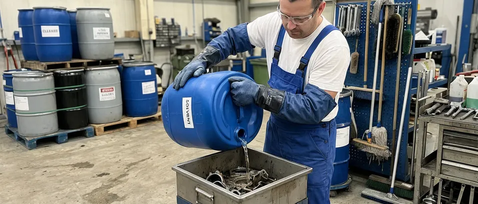 Chemical handling and industrial cleaning with heavy duty nitrile gloves