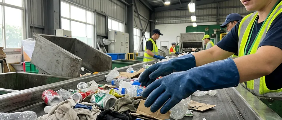 Waste management and environmental services requiring puncture-resistant nitrile gloves