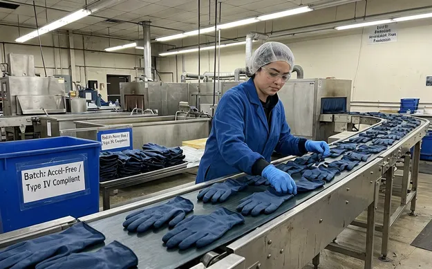 Accelerator-free industrial nitrile gloves Type IV sensitization compliant