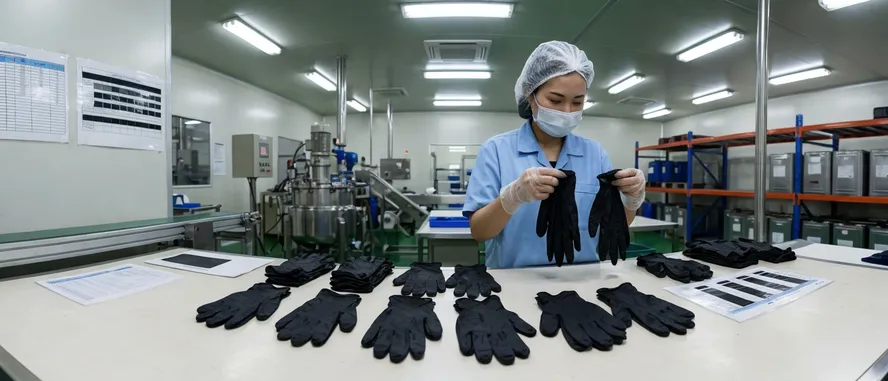 Carbon black dispersion color consistency in black nitrile gloves