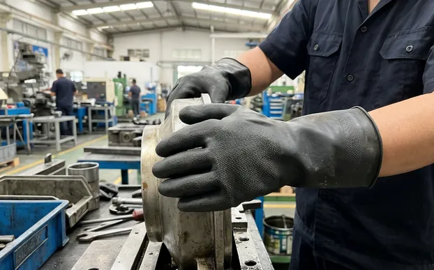 Heavy duty industrial nitrile gloves thick wall micro-texture