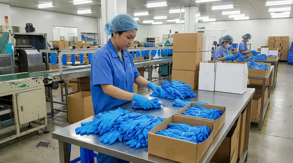 Blue nitrile gloves for janitorial and facilities management supply