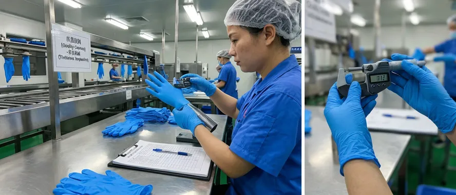 Thickness variation quality control in nitrile glove manufacturing