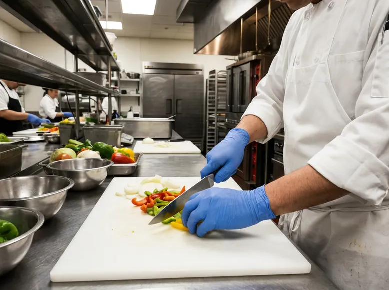 Commercial food service kitchen glove use