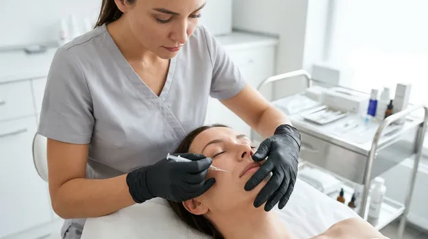 Black nitrile gloves used in aesthetic and cosmetic clinic