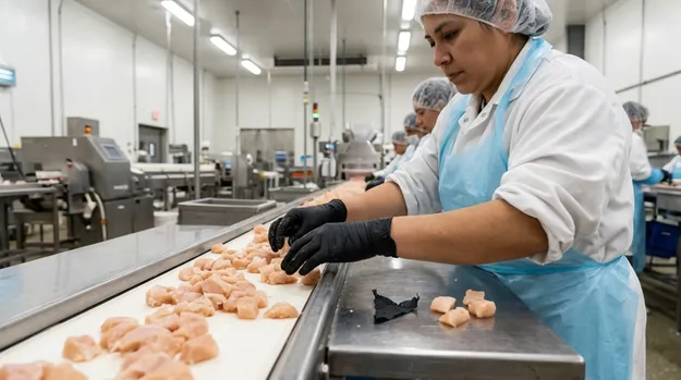 Black nitrile gloves in food processing and industrial contamination-sensitive application