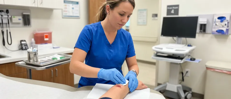 Outpatient and urgent care networks using blue nitrile examination gloves