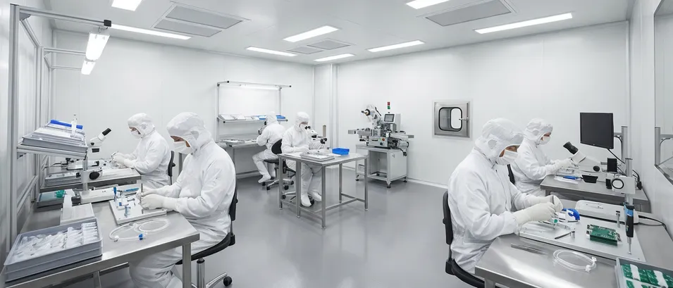Medical device assembly cleanroom with ISO 13485 regulated environment