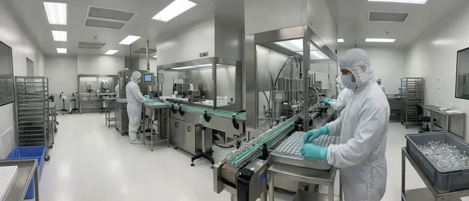 Pharmaceutical CMO fill-finish facility cleanroom production environment