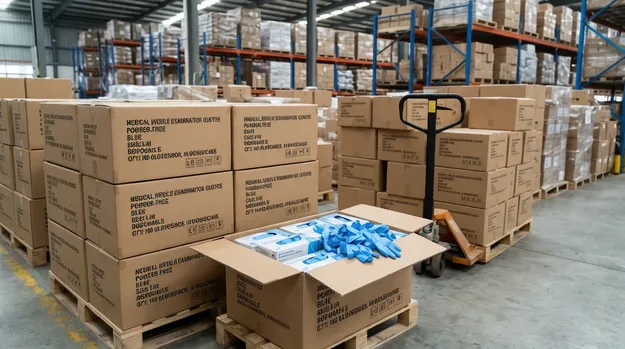 Disposable medical nitrile examination gloves in blue, powder-free