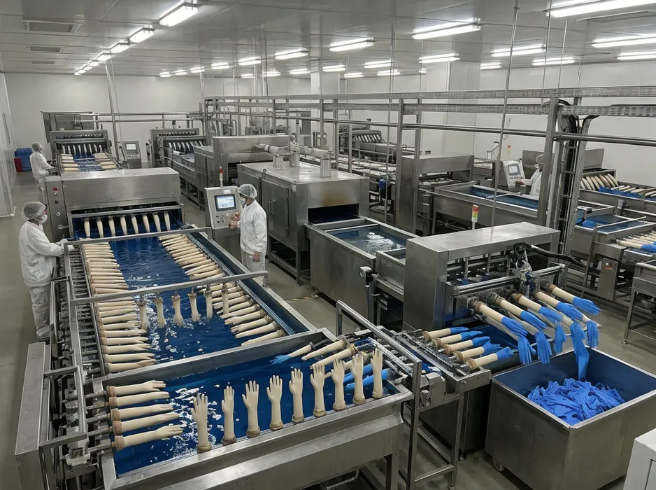 glovemfg factory production floor — medical nitrile glove manufacturing