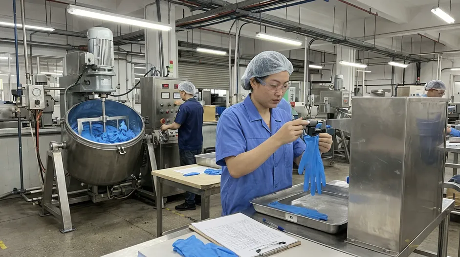 In-house nitrile compound mixing and quality control process at glovemfg factory