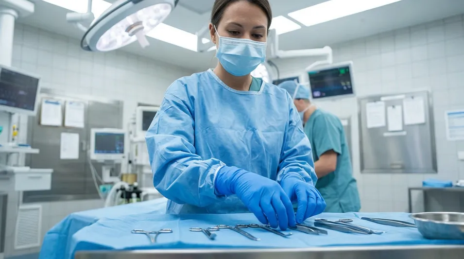 Powder-free nitrile gloves used in procedure room and surgical setting