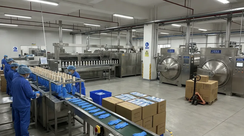 Surgical nitrile glove dipping line and EO sterilization process